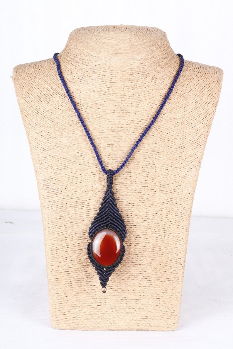 Macrame Red jasper stone Necklace Pendant Handmade Jewelry Bohemian Macrame Necklace Macrame Jewelry Boho Necklace Bohemian