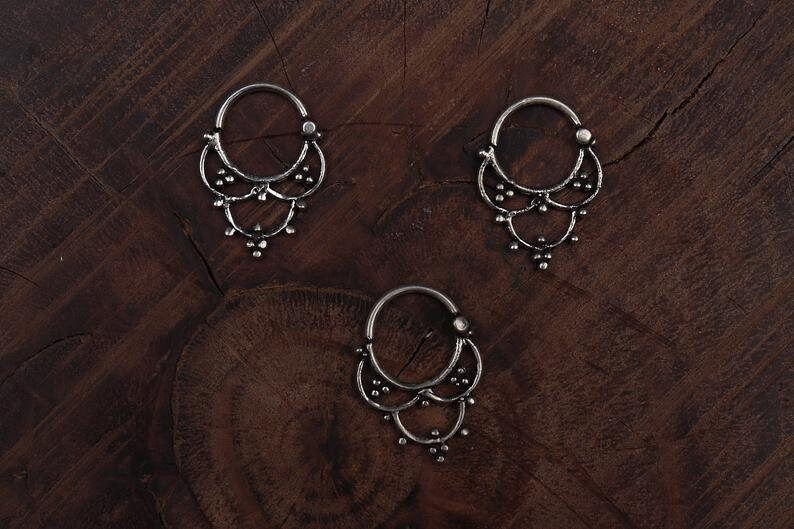 Silver Septum Real Nose Ring Piercing Jewelry Indian Nathori | Etsy