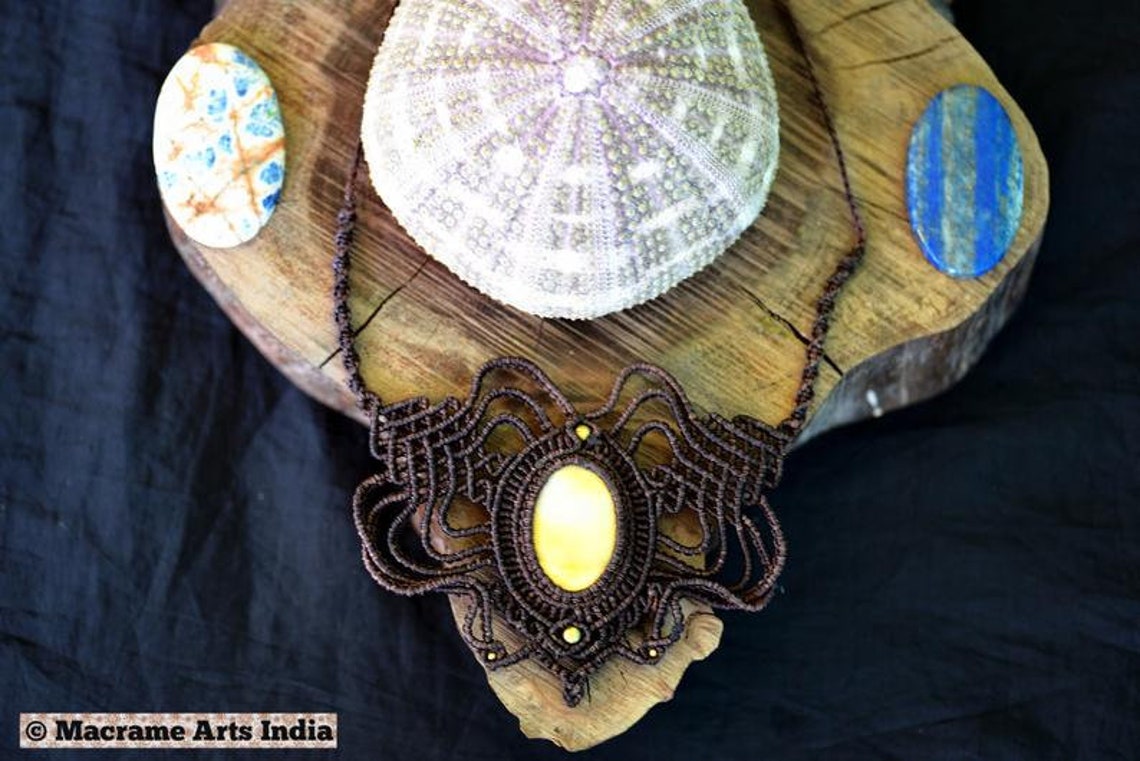 Earthbound Collection Macrame Necklace Crystal Boho Jewelry Etsy