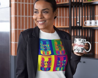 Cafecito Pop Art Short-Sleeve Unisex T-Shirt Coffe Lover Tee Boricua Inspired Tshirt Gift for Her and Gift for Him Dominican themed Art
