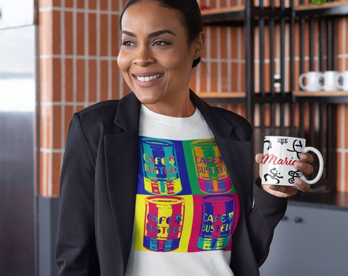 Cafecito Pop Art Short-Sleeve Unisex T-Shirt Coffe Lover Tee Boricua Inspired Tshirt Gift for Her and Gift for Him Dominican themed Art