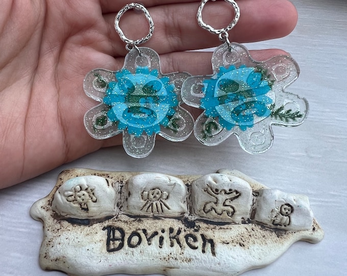 Resin pressed Flower Taino Earrings