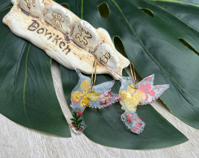Hummingbird Resin Florals Earrings
