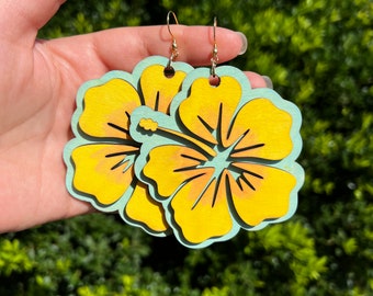 Handmade Hibiscus Wooden Earrings