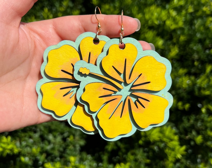 Handmade Hibiscus Wooden Earrings