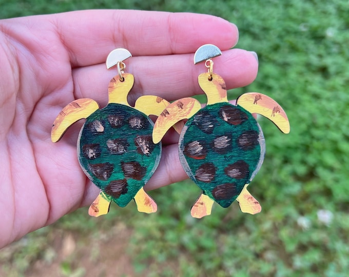 Turtle Jicotea Taino Hand Painted Earrings