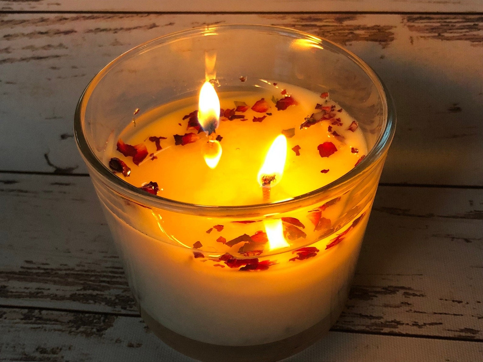 Candle with rose petals large scented candle Etsy