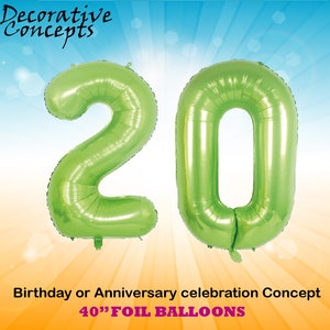 20TH Birthday Party 40" Foil Balloon HeliumAir Decoration Age 20 Lime Green