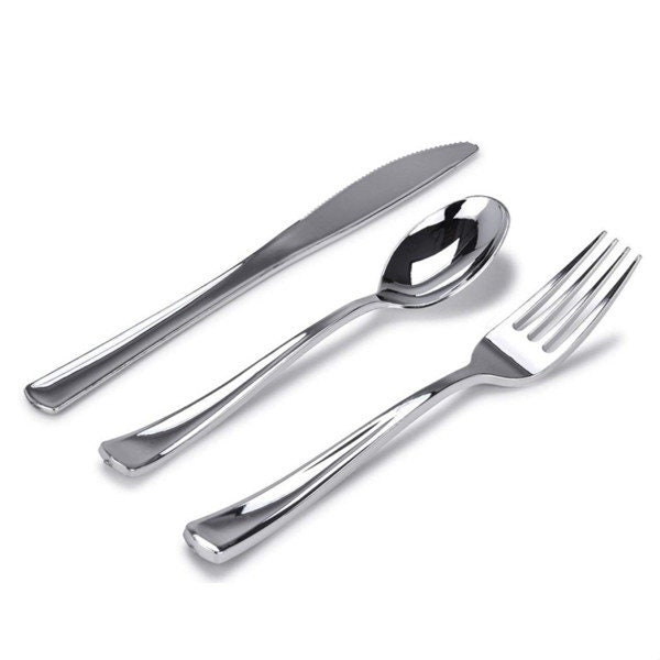 Silver Plastic Party Cutlery Party Utensils Silver Cutlery Etsy