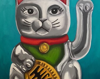 Lucky cat painting, titled Glimmer.
