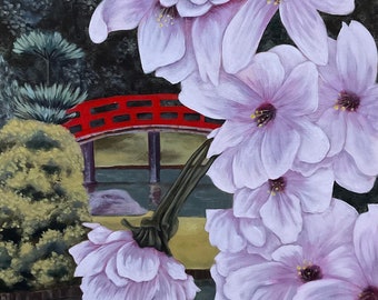 Cherry Blossoms in the Garden 24 x 36 acrylic on canvas