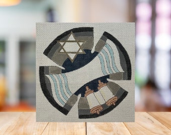 Torah Star Yarmulke (Kippah) - Canvas only