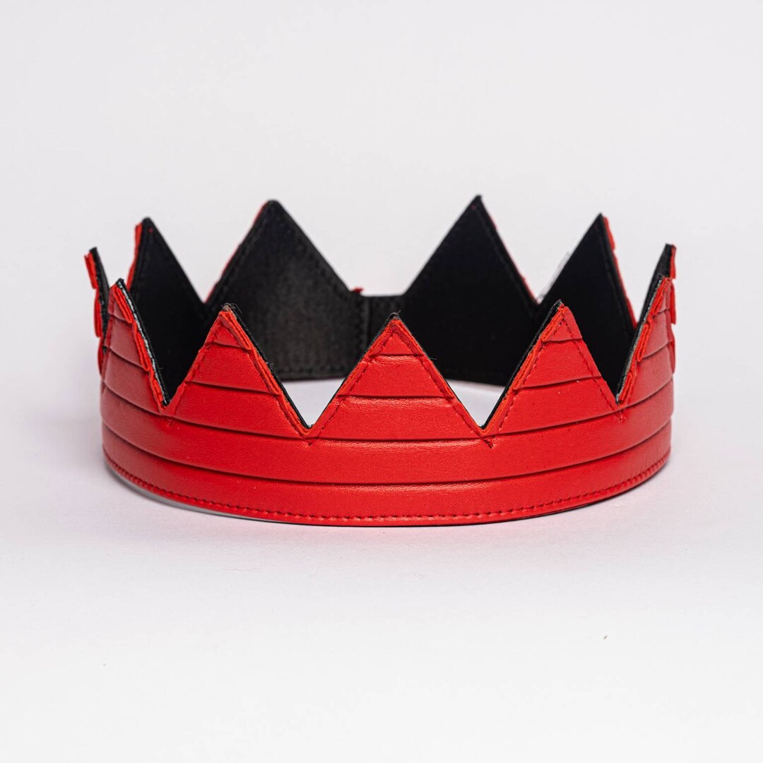 Red Pleated Leather Crown || Unisex || Adjustable With Strap || One ...