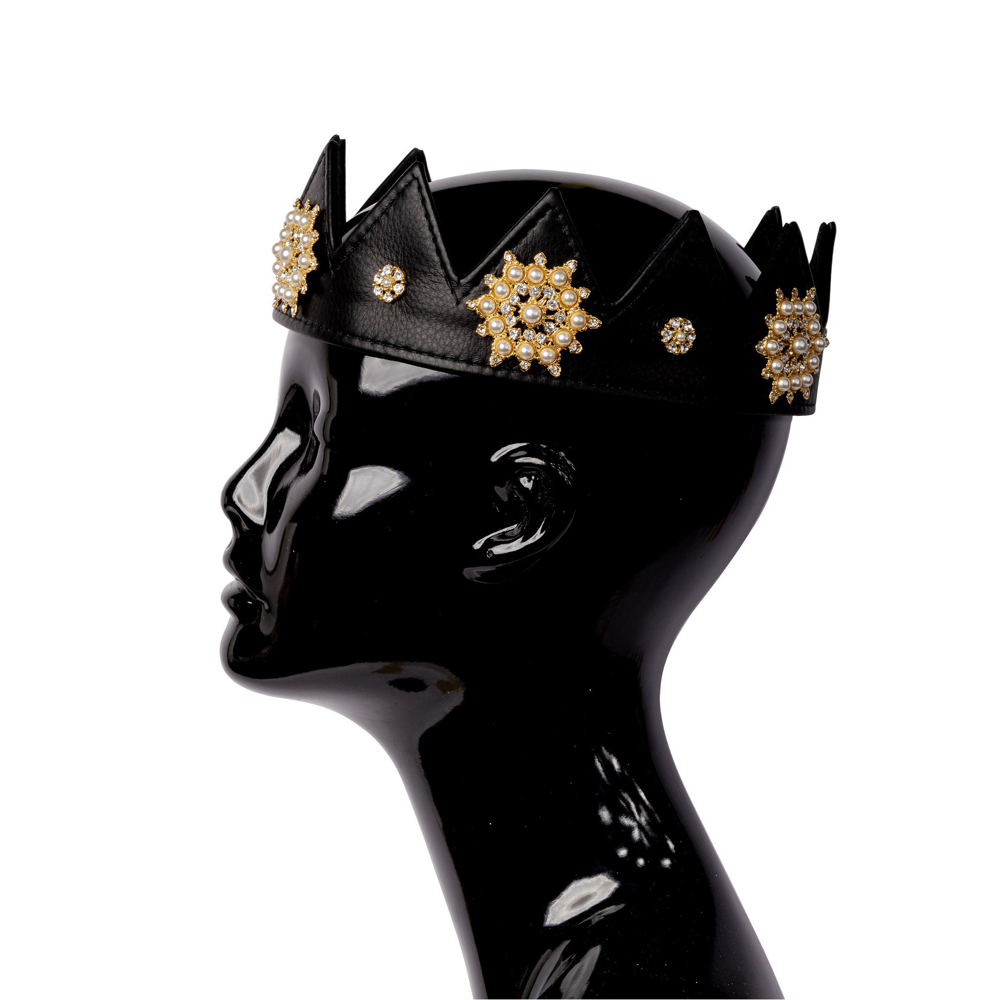 Black Leather Sun Dial Crown  || Unisex || Adjustable with Velcro Strap || One Size Fits All
