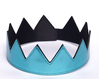 Turquoise Metallic Leather Crown || Unisex || Adjustable with Velcro Strap || One Size Fits All