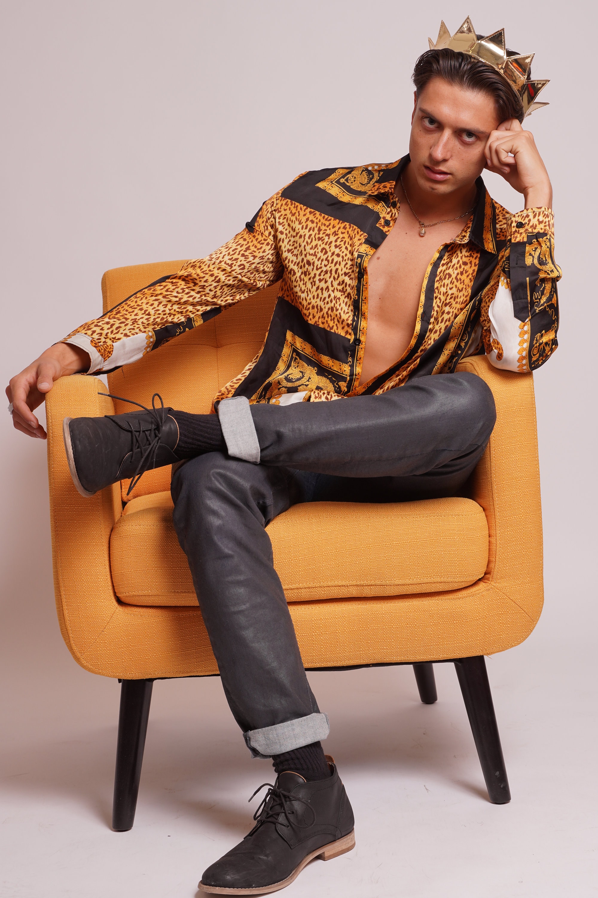 Shiny Gold Patent Leather Bent Egdes Crown || Unisex