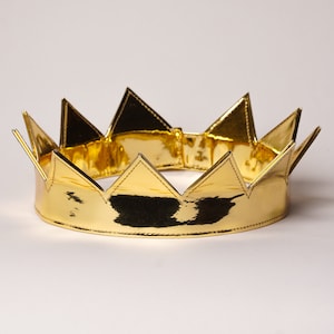 Shiny Gold Patent Leather Bent Egdes Crown || Unisex || Adjustable with Velcro Strap || One Size Fits All || NYC