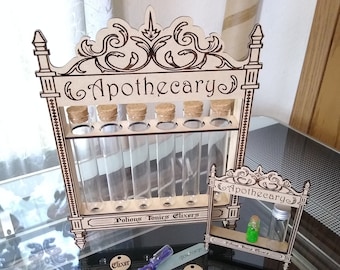 Gabinete de tubo de ensayo de boticario de archivo SVG y decoración de Halloween en miniatura Glowforge