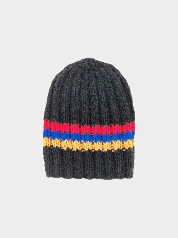 Hand-knit, Cuffless, Ribbed, Fitted, Unisex, Winter Beanie 