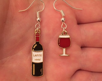 Red Wine Bottle Earrings Super Fun Cute Unique Pick a Pair Wino Alcohol Bottles Jewelry