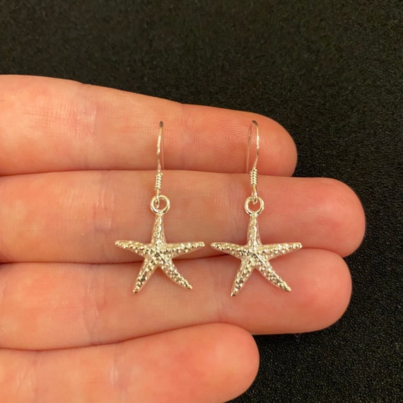 Sterling Silver Dangle Drop Earrings With Starfish Charms
