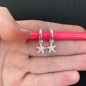 Sterling silver starfish huggie hoop earrings, sterling silver starfish earrings, sterling silver starfish jewellery