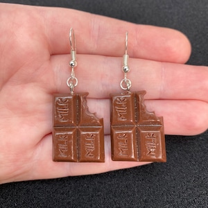 Silver dangle/ drop earrings with chocolate charms, chocolate earrings, chocolate jewellery
