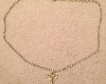 Silver Chain Necklace With Angel/ Cherub/ Cupid Charm, Angel