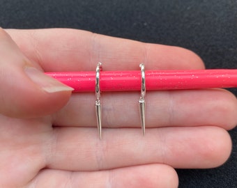 Sterling Silver Spike Huggie Hoop Earrings