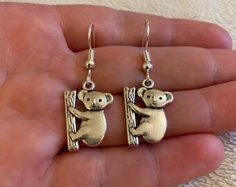 Silver Koala Dangle Earrings: Animal Charm Earrings