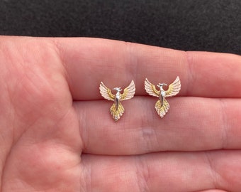 Sterling silver phoenix stud earrings, sterling silver phoenix earrings, sterling silver phoenix jewellery