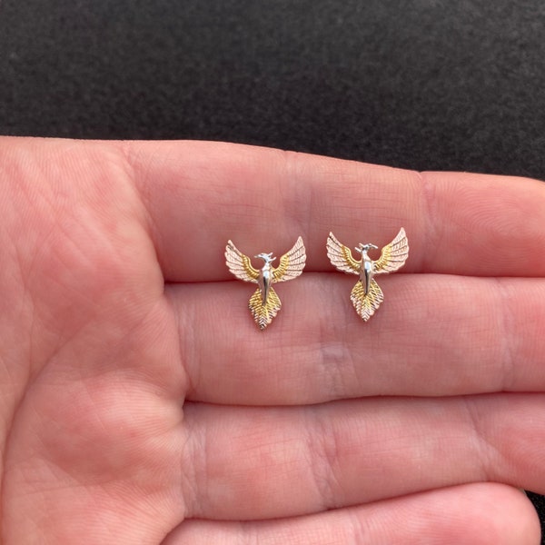 Sterling silver phoenix stud earrings, sterling silver phoenix earrings, sterling silver phoenix jewellery