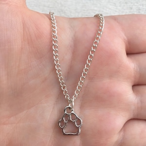 Silver chain necklace with paw print charm, paw print necklace, paw print jewellery, animal necklace, animal jewellery