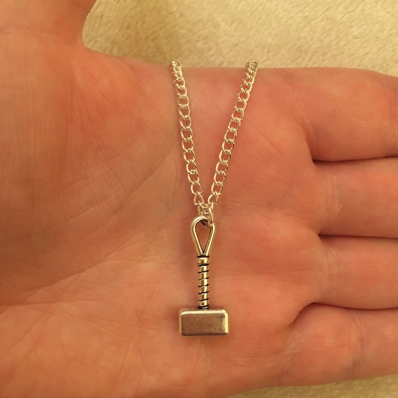 Silver chain necklace with hammer charm silver hammer Etsy