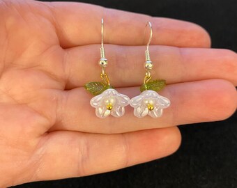 Lily of the valley dangle flower earrings , 3D dangle flower earrings
