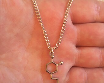 Silver Dopamine Chemical Structure Necklace