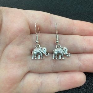Silver dangle/ drop earrings with elephant charms, elephant dangle earrings, elephant earrings, elephant jewellery, animal earrings