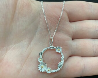Sterling Silber Daisy Kette: Zweifarbiger Charm