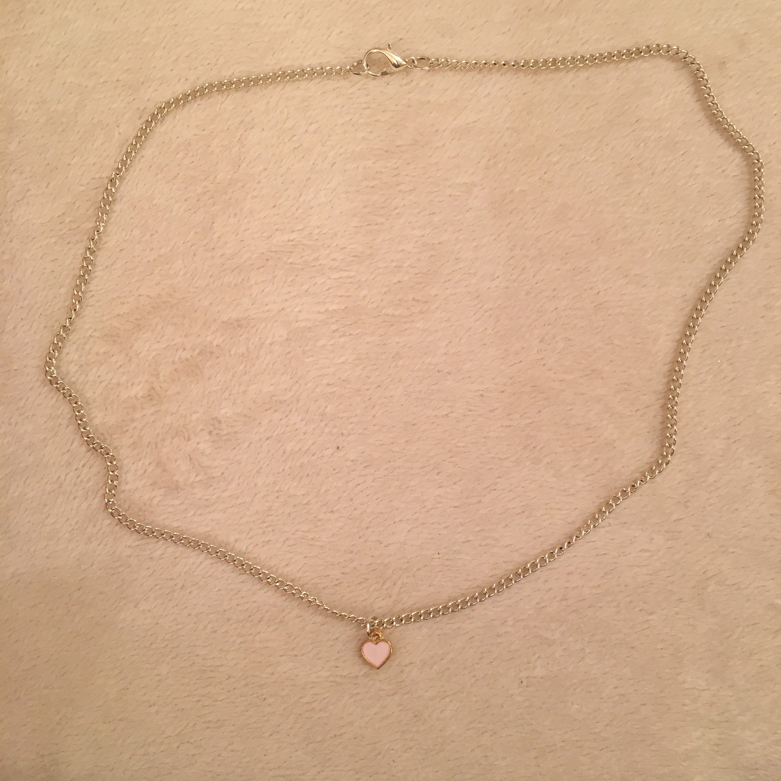 Silver chain necklace with red/ baby pink/ white heart charm | Etsy