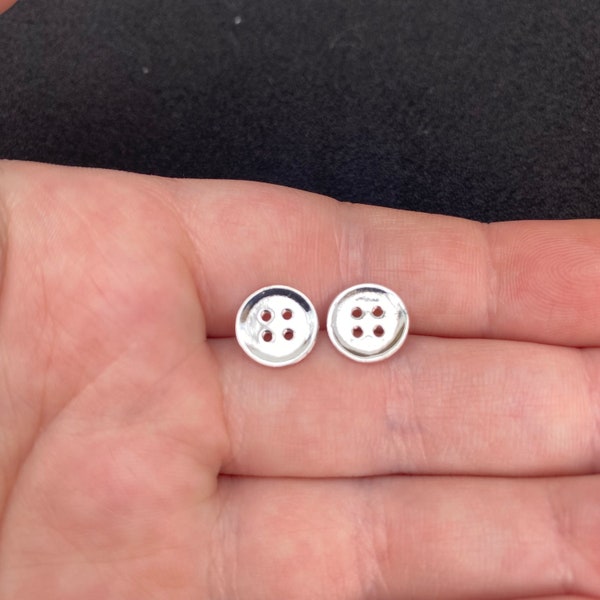 Sterling silver button stud earrings, sterling silver button jewellery, sterling silver button earrings