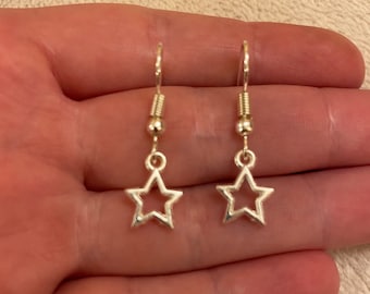 Silver dangle/ drop earrings with silver star charm, silver star earrings, stocking filler, secret Santa gift, Christmas gift