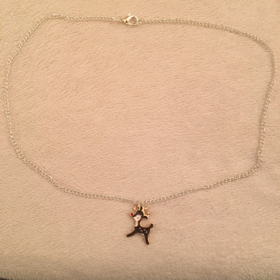 Silver Chain Necklace With Reindeer Charm, Reindeer Necklace