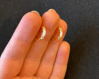 Gold Opal Huggie Hoop Earrings: 18K Gold Plated Sterling Silver