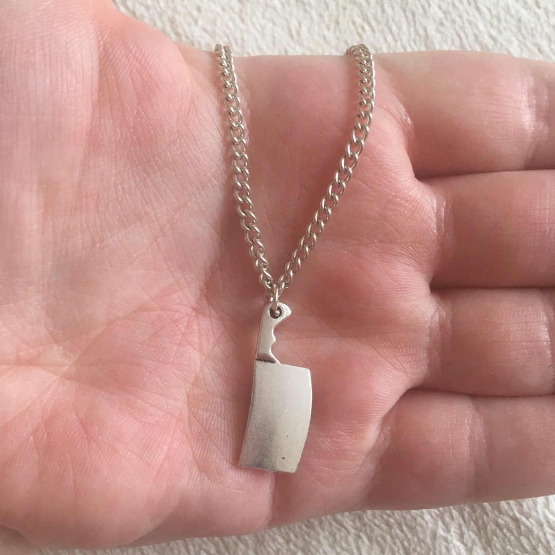 Silver Chain Necklace With Meat Cleaver Charm Meat Cleaver Etsy