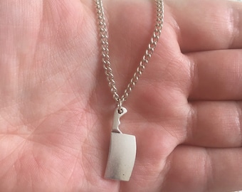 Silver chain necklace with meat cleaver charm, meat cleaver necklace, butcher necklace, halloween necklace, Halloween jewellery