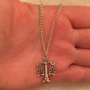 Silver chain necklace with scales of justice charm, scales of justice necklace, law student gift, law graduate gift, lawyer gift