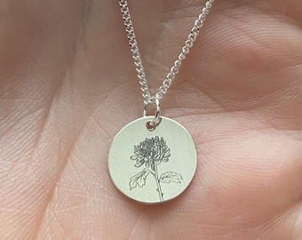 Sterling Silver Chrysanthemum Necklace: November Birth Flower Charm