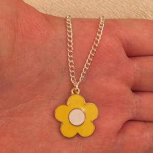Silver chain necklace with yellow flower charm, yellow flower necklace, flower jewellery
