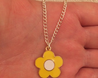 Silver chain necklace with yellow flower charm, yellow flower necklace, flower jewellery