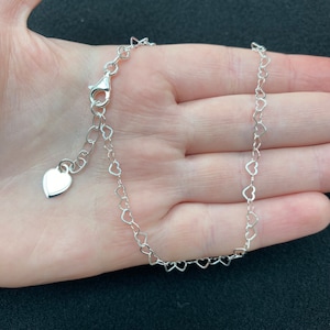 Sterling Silver Heart Anklet: Delicate Open Heart Chain (25cm)